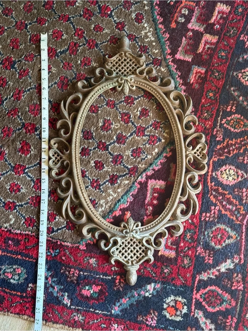 Vintage Ornate 1970s Oval Decorative Wall Frame in Antique Finish Molded Plastic